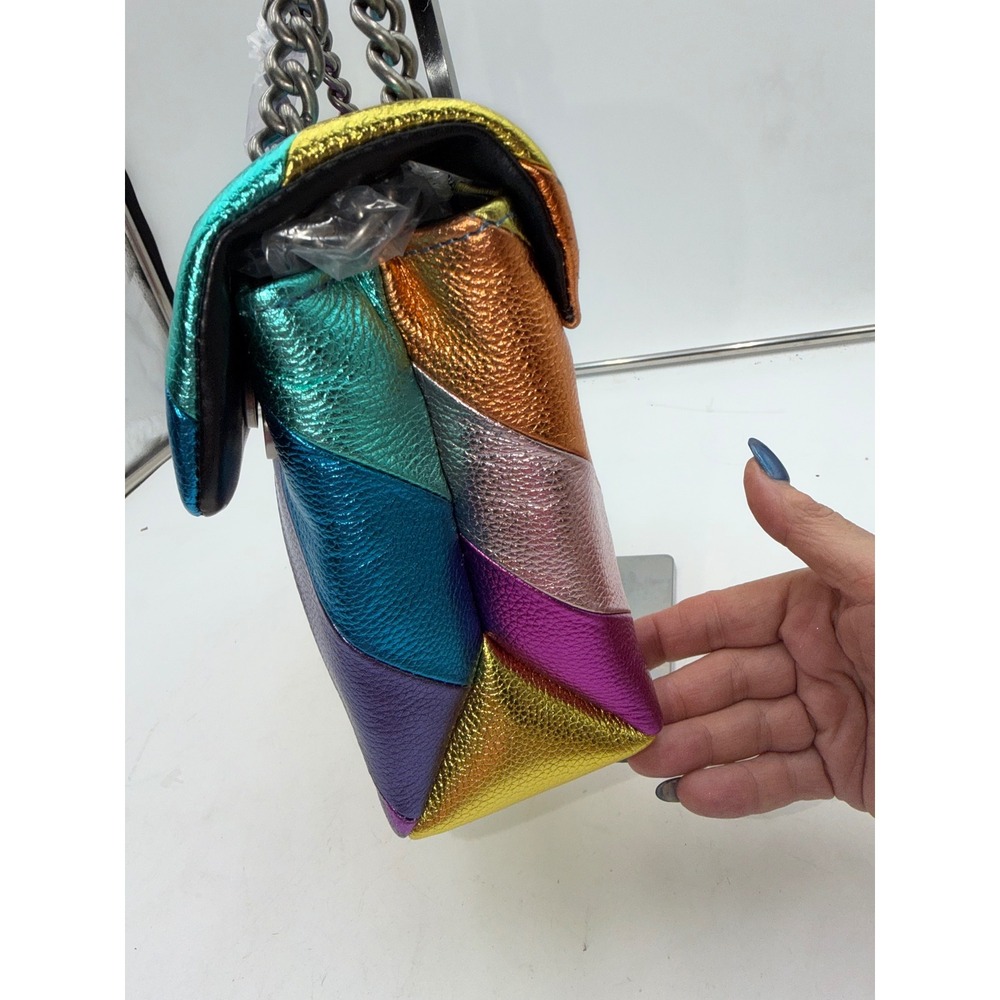 Kurt Geiger London Leather Kensington Bag Rainbow Metallic Stripe Eagle Head NEW - Picture 12 of 12